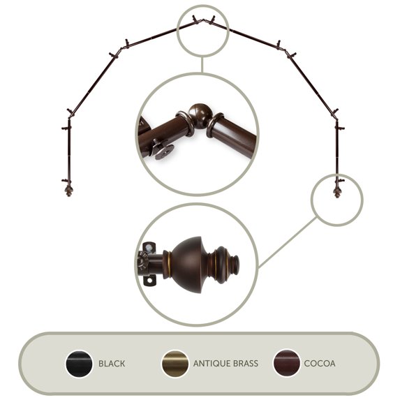 Domovina Empire 13/16" 6 Sided Bay Window Single Curtain Rod-Color:Cocoa