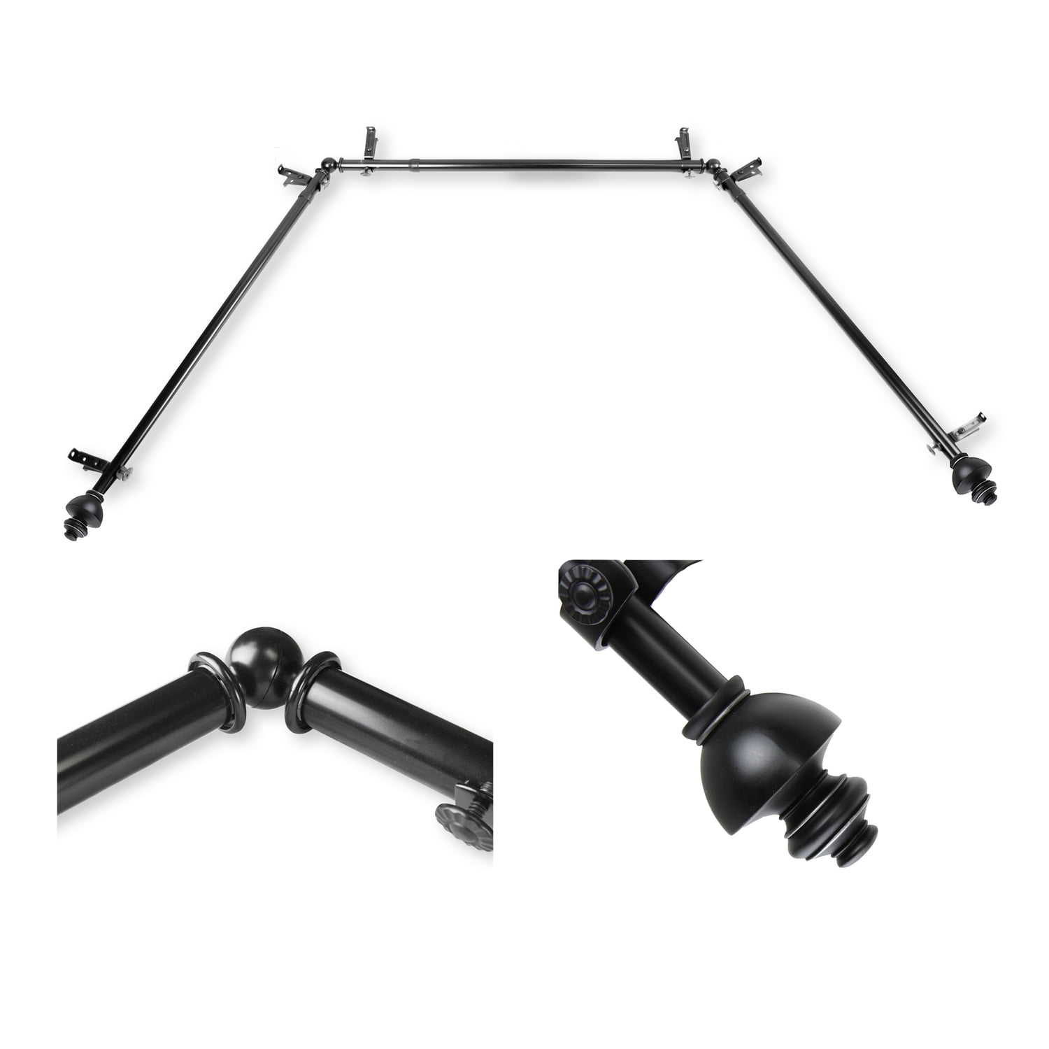 Domovina Empire 13/16" Bay Window Single Curtain Rod-Color:Black