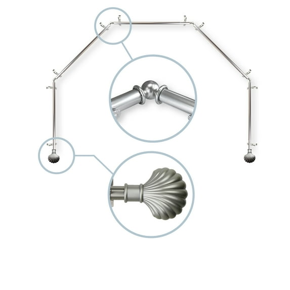 Domovina Eric 13/16" 5 Sided Bay Window Single Curtain Rod-Color:Satin Nickel