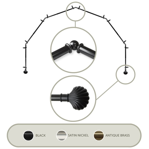 Domovina Eric 13/16" 6 Sided Bay Window Single Curtain Rod-Color:Black