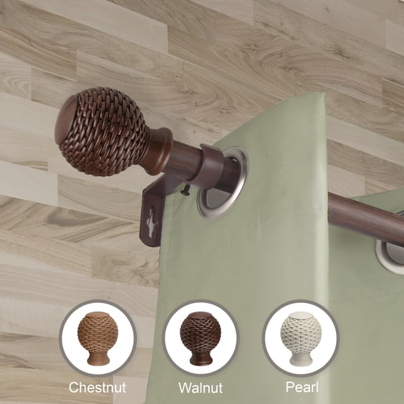 Domovina Fido 1" Faux Wood Curtain Rod-Color:Dark Walnut,Size:48-84"