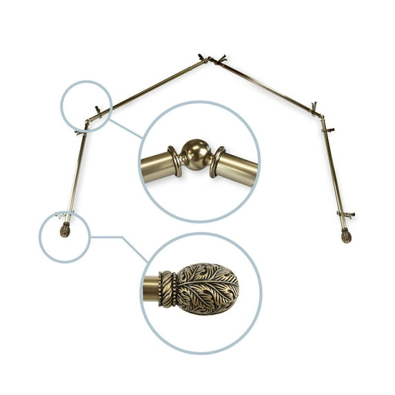 Domovina Garden 13/16" 4 Sided Bay Window Single Curtain Rod-Color:Antique Brass