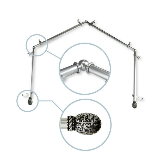 Domovina Garden 13/16" 4 Sided Bay Window Single Curtain Rod-Color:Satin Nickel