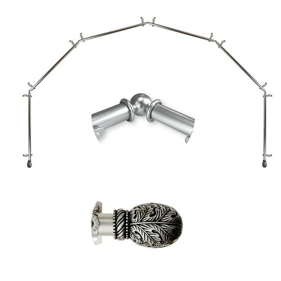 Domovina Garden 13/16" 6 Sided Bay Window Single Curtain Rod-Color:Satin Nickel
