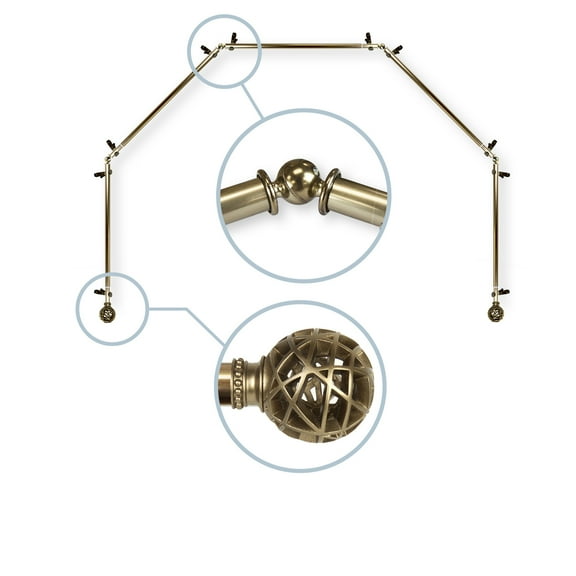 Domovina Ginny 13/16-inch 5-Sided Bay WIndow Curtain Rod-Color:Antique Brass