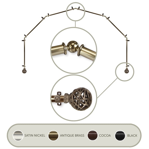 Domovina Ginny 13/16-inch 6-Sided Bay WIndow Curtain Rod-Color:Antique Brass