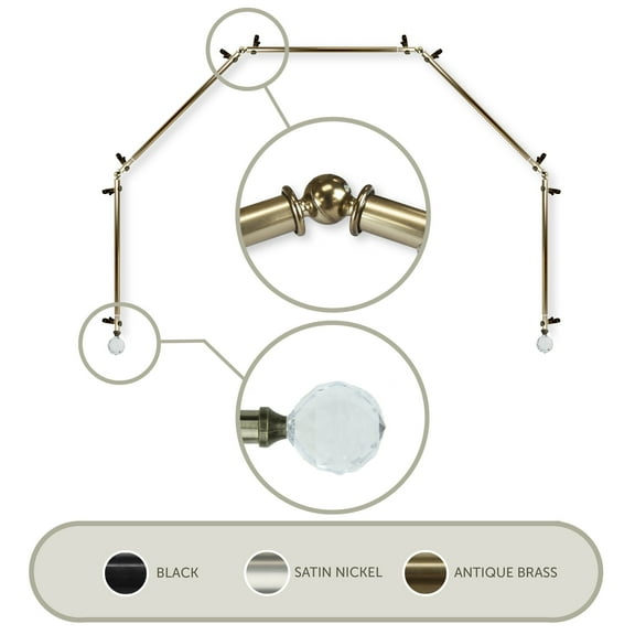 Domovina Gleam 13/16" 5 Sided Bay Window Single Curtain Rod-Color:Antique Brass