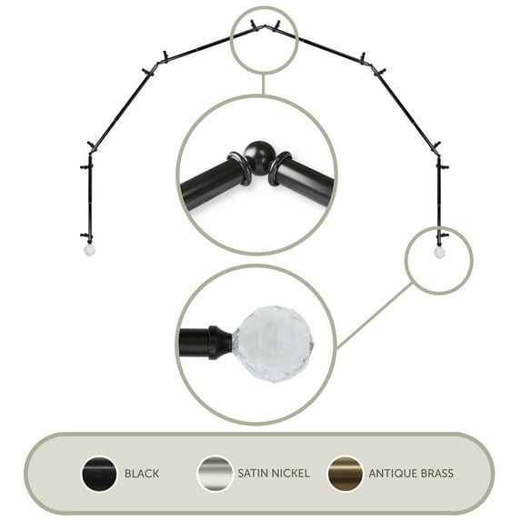 Domovina Gleam 13/16" 6 Sided Bay Window Single Curtain Rod-Color:Black