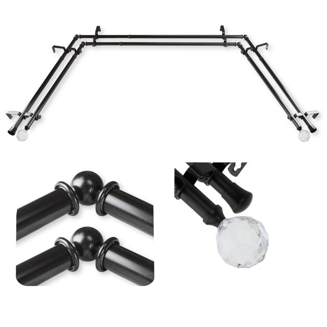 Domovina Gleam 13/16" Bay Window Double Curtain Rod-Color:Black