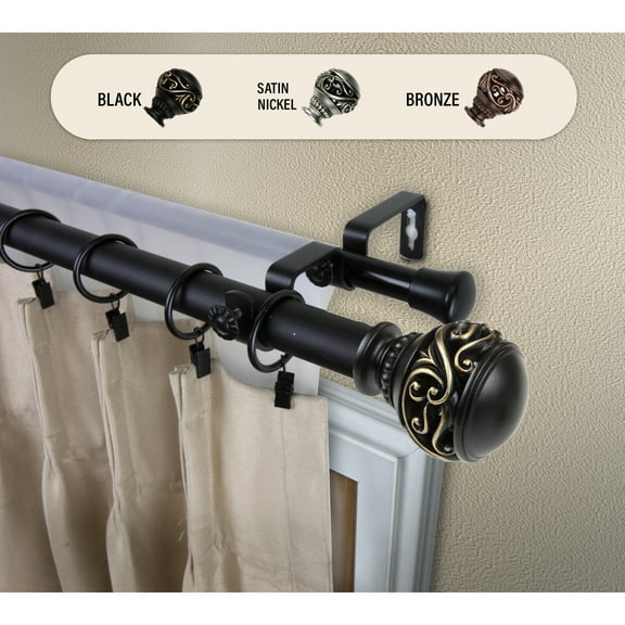Domovina Jana 1" Double Curtain Rod-Color:Black,Size:160-240"