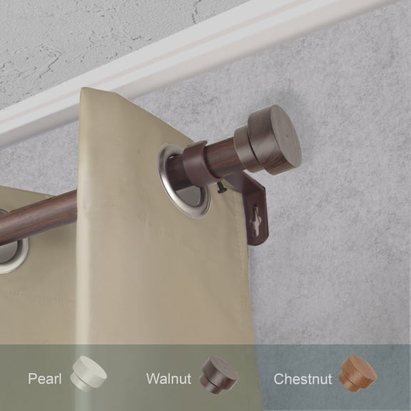 Domovina Jasmina 1" Faux Wood Curtain Rod-Color:Dark Walnut,Size:160-240"