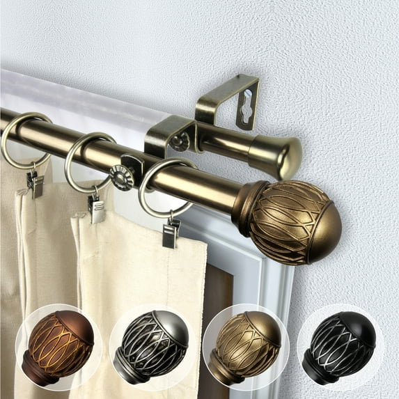 Domovina Jolanta 13/16" Double Curtain Rod-Color:Antique Brass,Size:120-170"