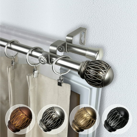 Domovina Jolanta 13/16" Double Curtain Rod-Color:Satin Nickel,Size:66-120"