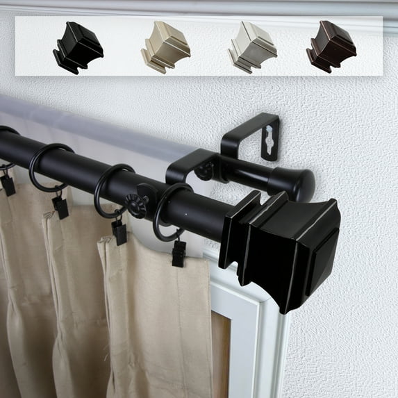 Domovina Juma 1" Double Curtain Rod-Color:Black,Size:160-240"