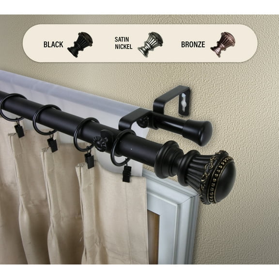 Domovina Lars 1" Double Curtain Rod-Color:Black,Size:28-48"