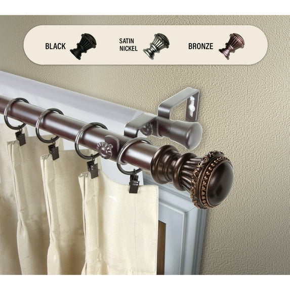 Domovina Lars 1" Double Curtain Rod-Color:Bronze,Size:48-84"