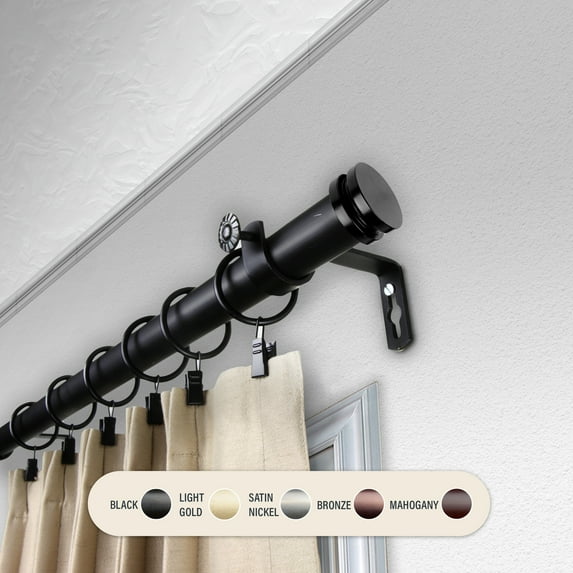 Domovina Leo 1" Curtain Rod-Color:Black,Size:160-240"