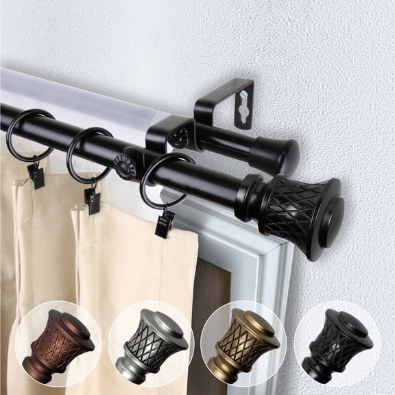 Domovina Lone 13/16" Double Curtain Rod-Color:Black,Size:28-48"