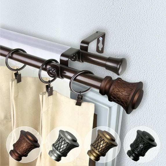 Domovina Lone 13/16" Double Curtain Rod-Color:Cocoa,Size:120-170"