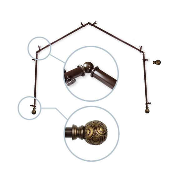 Domovina Lucy 13/16" 4 Sided Bay Window Single Curtain Rod-Color:Cocoa