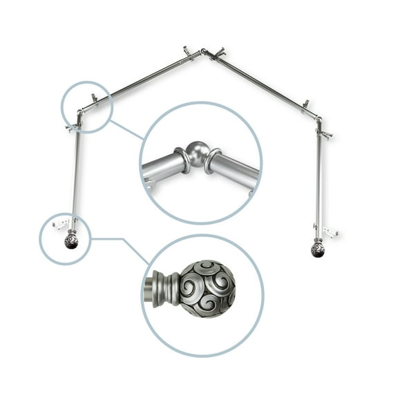 Domovina Lucy 13/16" 4 Sided Bay Window Single Curtain Rod-Color:Satin Nickel