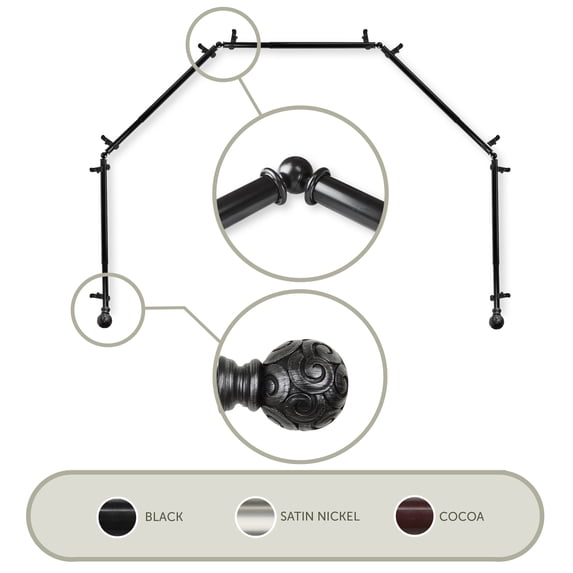 Domovina Lucy 13/16" 5 Sided Bay Window Single Curtain Rod-Color:Black