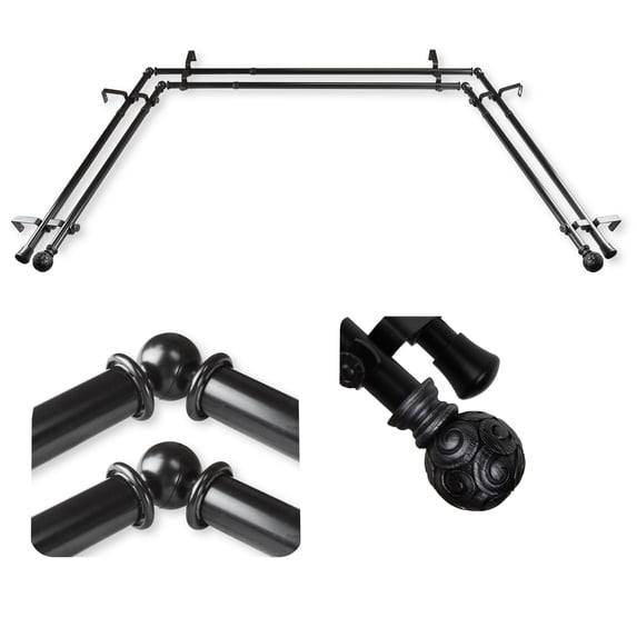 Domovina Lucy 13/16" Bay Window Double Curtain Rod-Color:Black