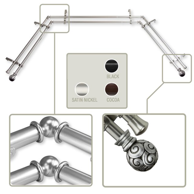 Domovina Lucy 13/16" Bay Window Double Curtain Rod-Color:Satin Nickel