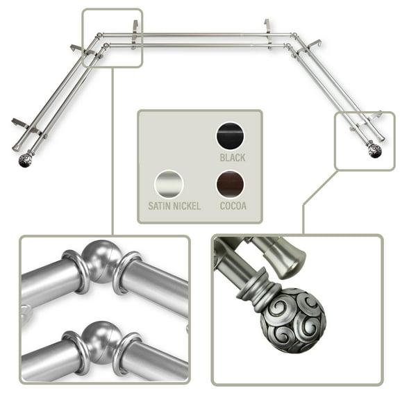 Domovina Lucy 13/16" Bay Window Double Curtain Rod-Color:Satin Nickel