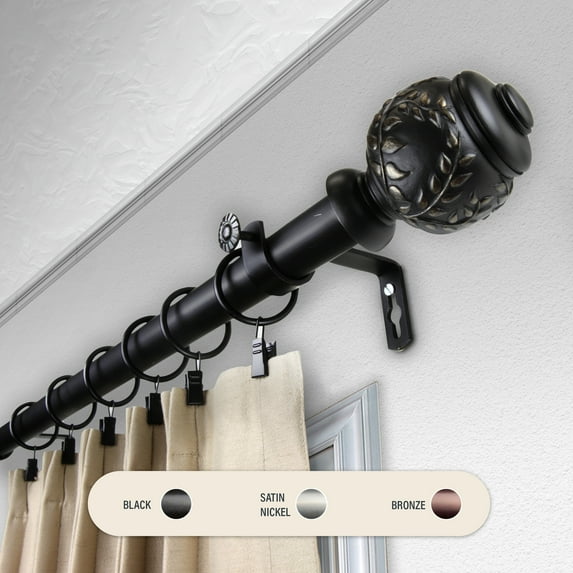 Domovina Luisa 1" Curtain Rod-Color:Black,Size:28-48"