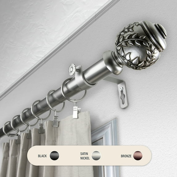 Domovina Luisa 1" Curtain Rod-Color:Satin Nickel,Size:160-240"
