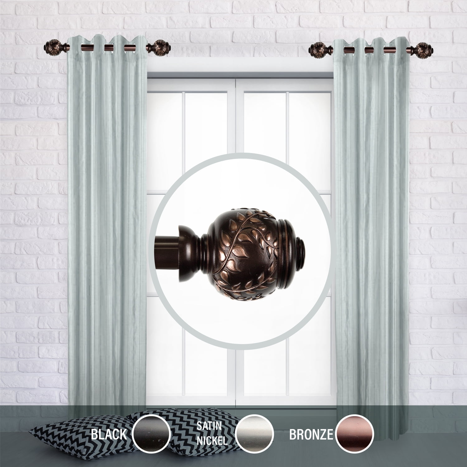 Domovina Luisa 1" Side Curtain Rods, 12-20 inches (Set of 2)-Color:Bronze,Size:12-20"