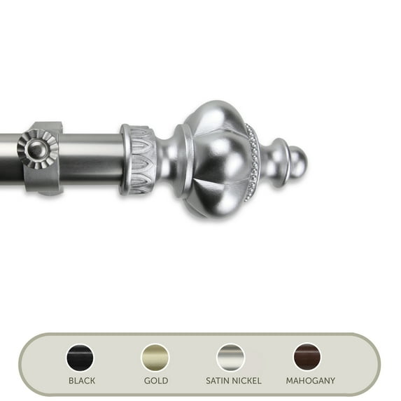 Domovina Luster 1" Single Curtain Rod-Color:Satin Nickel,Size:160"-240"