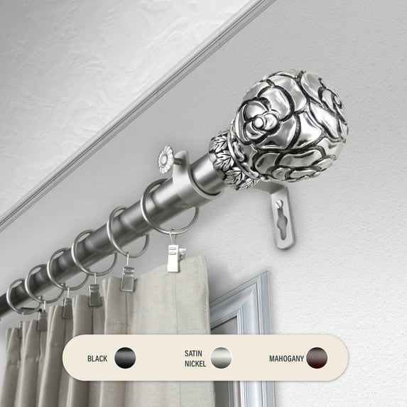 Domovina Marcela 1" Curtain Rod-Color:Satin Nickel,Size:120-170"