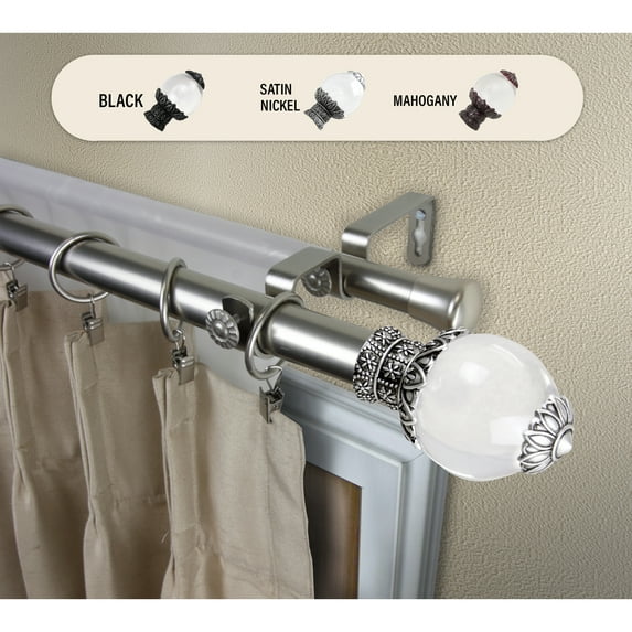Domovina Maya 1" Double Curtain Rod-Color:Satin Nickel,Size:66-120"