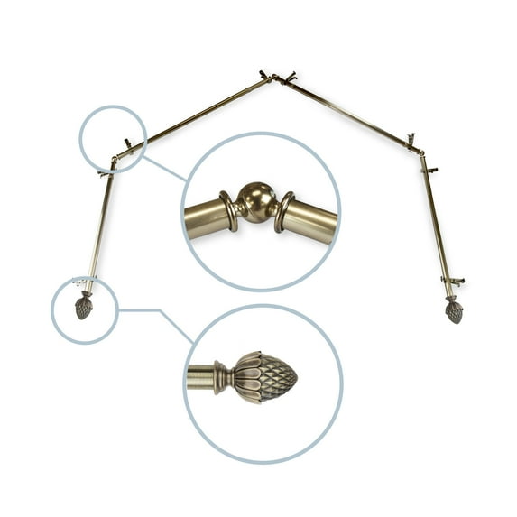 Domovina Morsel 13/16" 4 Sided Bay Window Single Curtain Rod-Color:Antique Brass