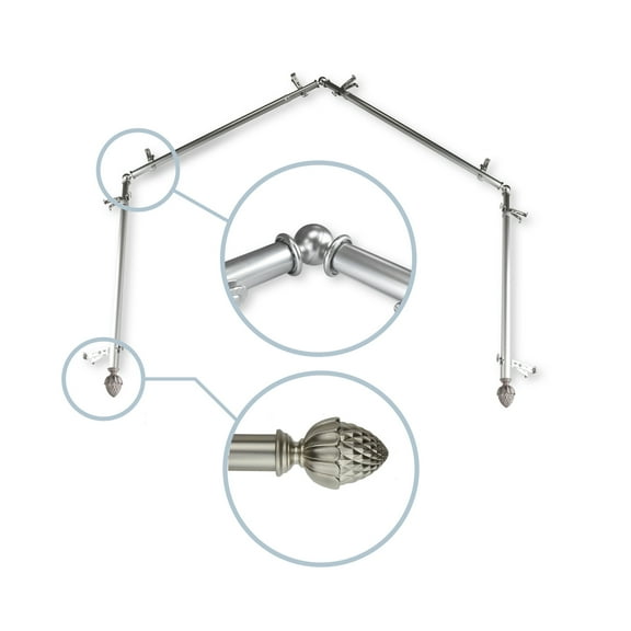 Domovina Morsel 13/16" 4 Sided Bay Window Single Curtain Rod-Color:Satin Nickel