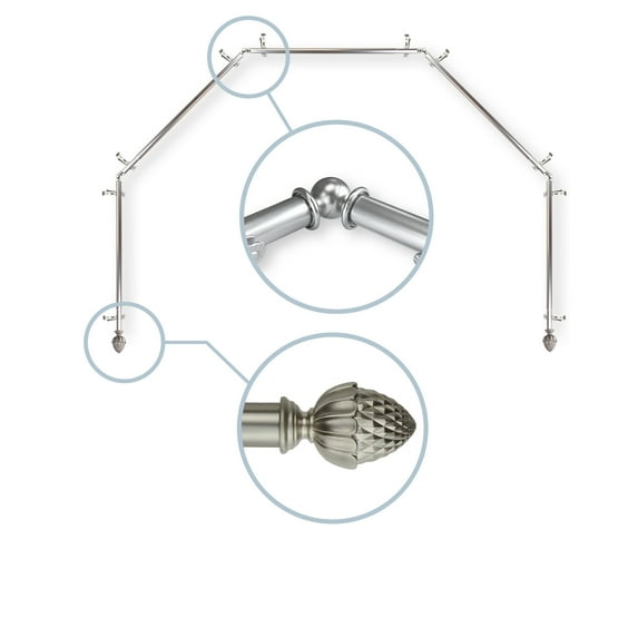 Domovina Morsel 13/16" 5 Sided Bay Window Single Curtain Rod-Color:Satin Nickel