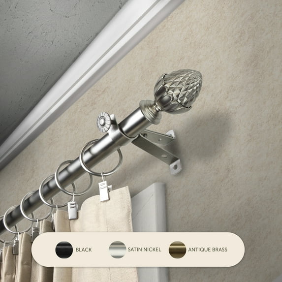Domovina Morsel 13/16" Single Curtain Rod-Color:Satin Nickel,Size:48-84"