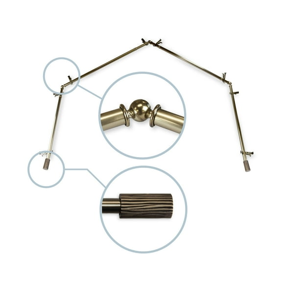 Domovina Oak 13/16" 4 Sided Bay Window Single Curtain Rod-Color:Antique Brass