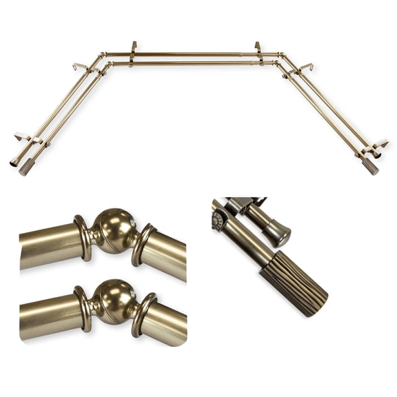 Domovina Oak 13/16" Bay Window Double Curtain Rod-Color:Antique Brass