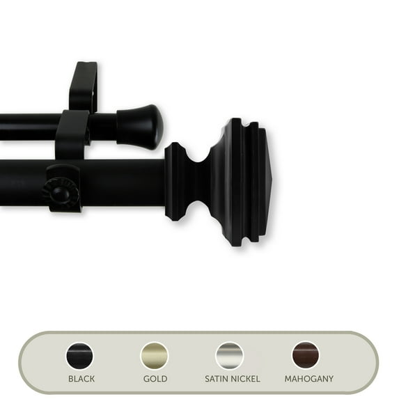 Domovina Pat 1" Double Curtain Rod-Color:Black,Size:28"-48"
