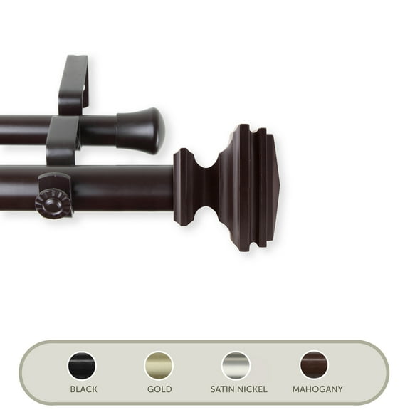 Domovina Pat 1" Double Curtain Rod-Color:Mahogany,Size:120"-170"