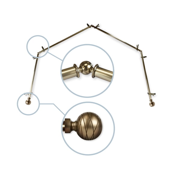 Domovina Phoebe 13/16" 4 Sided Bay Window Single Curtain Rod-Color:Antique Brass