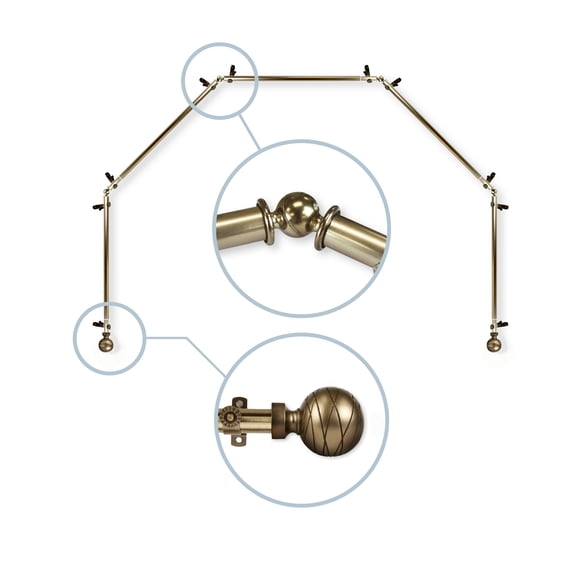 Domovina Phoebe 13/16" 5 Sided Bay Window Single Curtain Rod-Color:Antique Brass