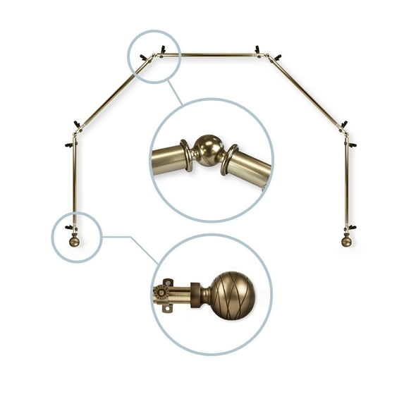 Domovina Phoebe 13/16" 5 Sided Bay Window Single Curtain Rod-Color:Antique Brass