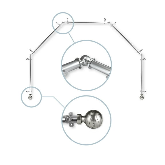 Domovina Phoebe 13/16" 5 Sided Bay Window Single Curtain Rod-Color:Satin Nickel