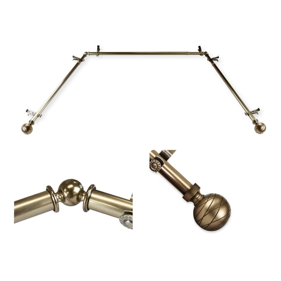 Domovina Phoebe 13/16" Bay Window Single Curtain Rod-Color:Antique Brass