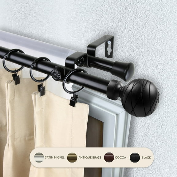 Domovina Phoebe 13/16" Double Curtain Rod-Color:Black,Size:48-84"