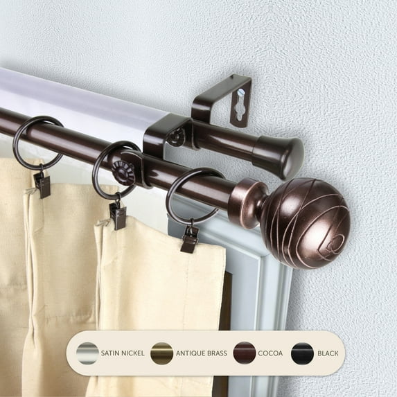 Domovina Phoebe 13/16" Double Curtain Rod-Color:Cocoa,Size:28-48"